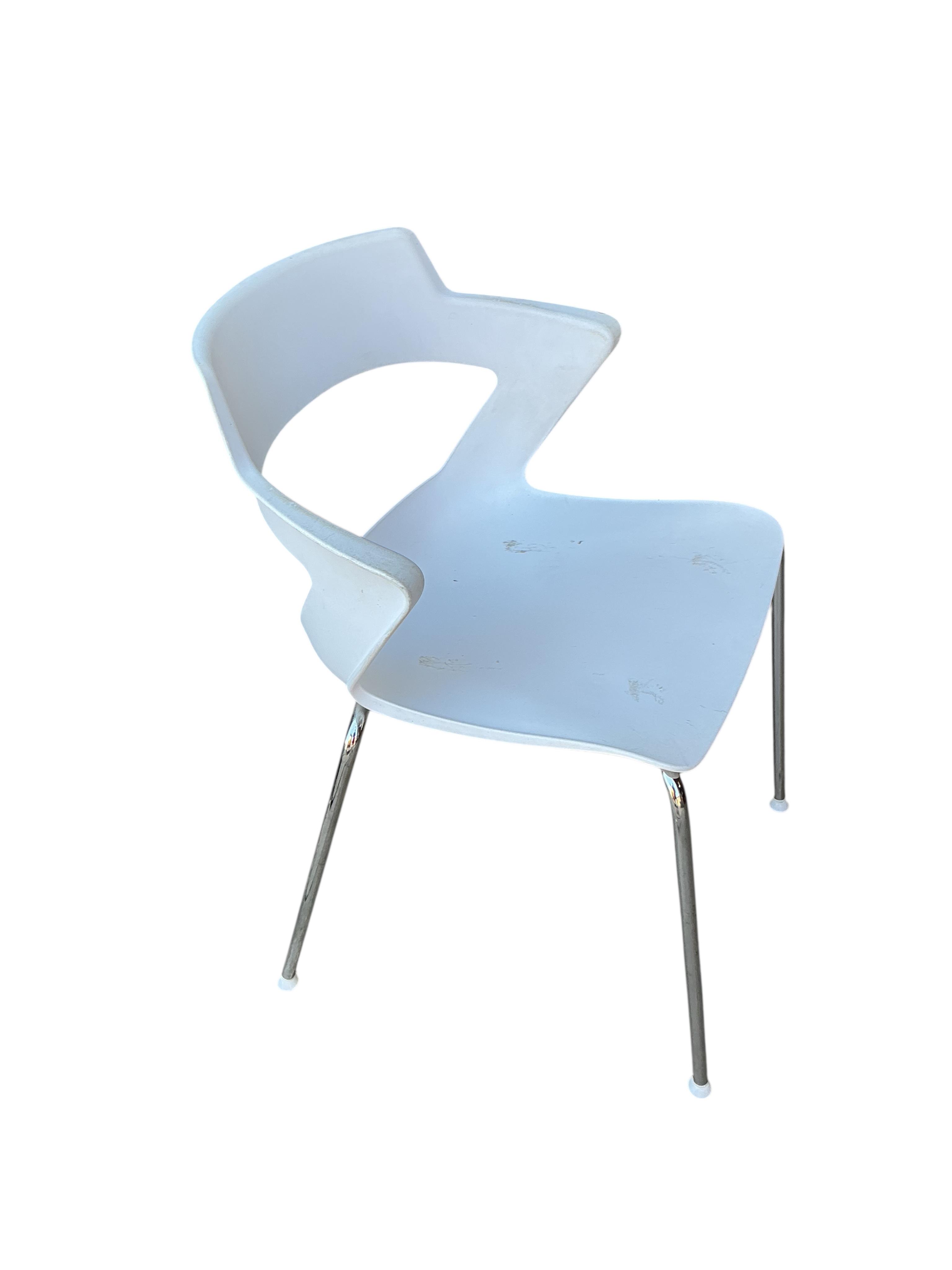 Paolo Lucidi and Luce Pevere for Elite, a set of six white stackable office chairs, width 55cm, depth 45cm, height 80cm